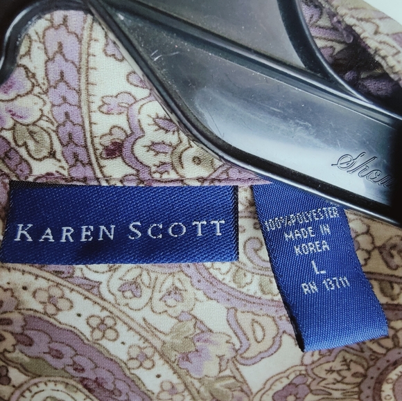 Karen Scott Ruffle Front Bell Sleeves Paisley Button Down Blouse, Sz L - Picture 8 of 9